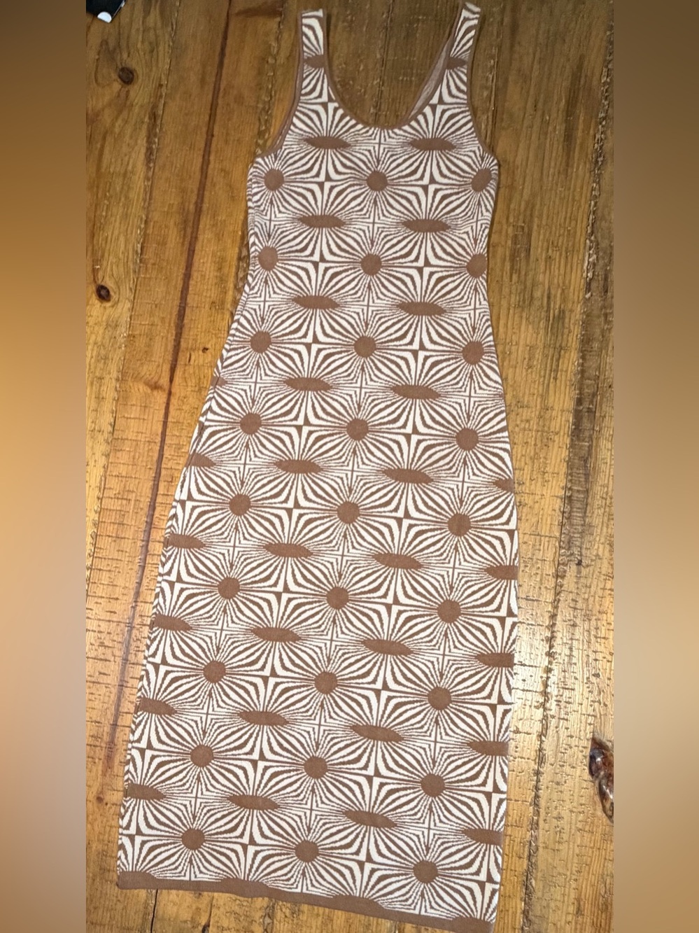 House of Harlow 1960 Brown & Cream Geometric Knit Midi Dress - Picture 7 of 10